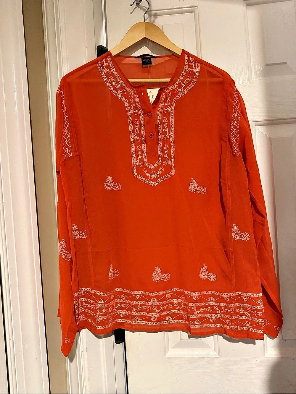 Moda International Silk Embroidered Tunic in Orange Size Medium NWT